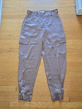 Babaton, High-Waisted Refined Satin Cargo Pants, Deep Taupe, EUC, Women's 6